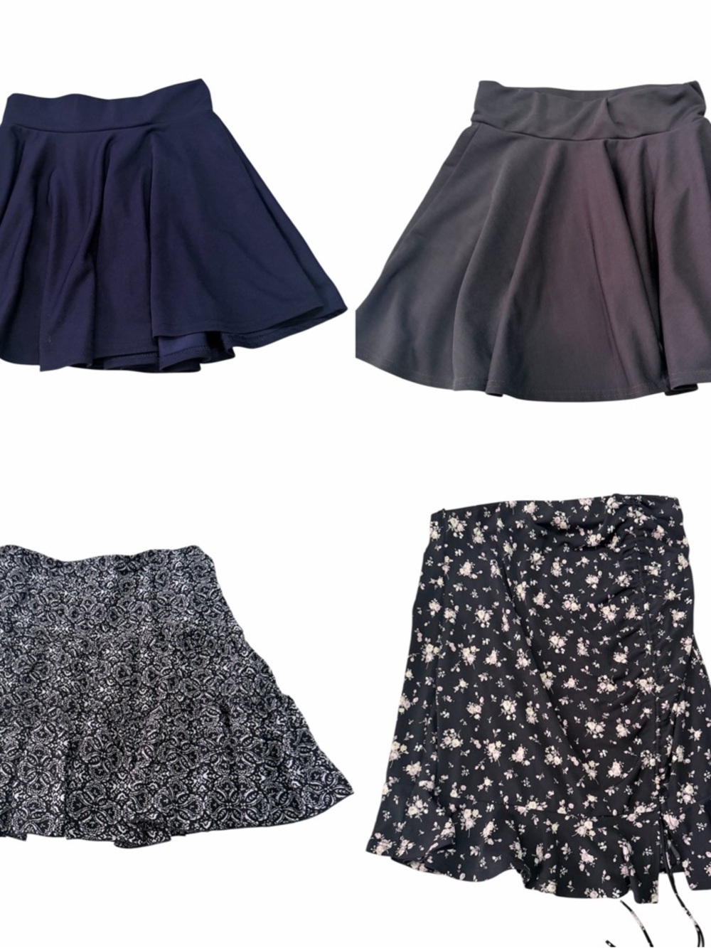 Women’s Bundle of Navy and Black Skirt Set - Versatile A-Line & Floral Styles
